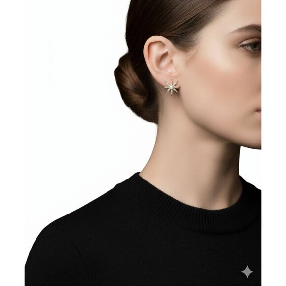 Vintage Gold Starburst Earrings W/ Pearl & Rhinestones Clip-On Costume Jewelry - Picture 2 of 4